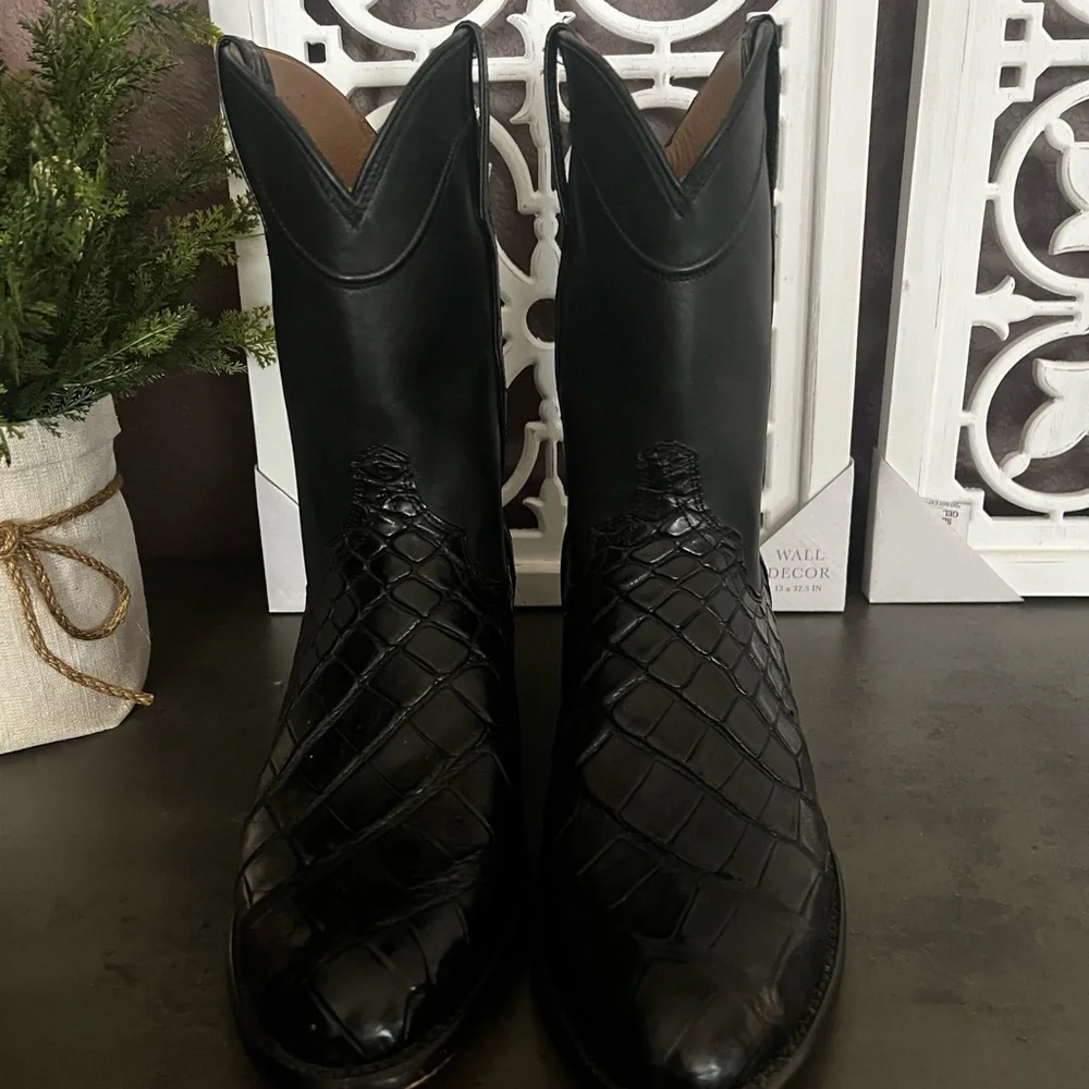 Men's Black Leather Western Boots - Picture 6 of 8